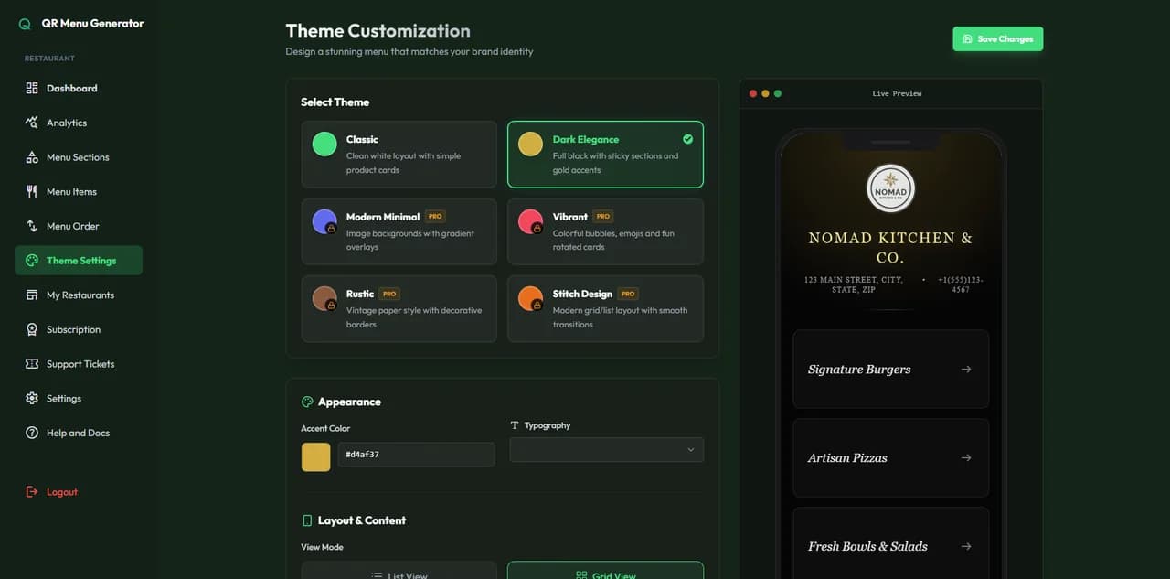 QR Menu Generator