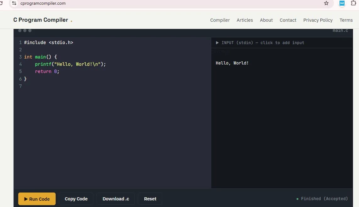 C Program Compiler Online