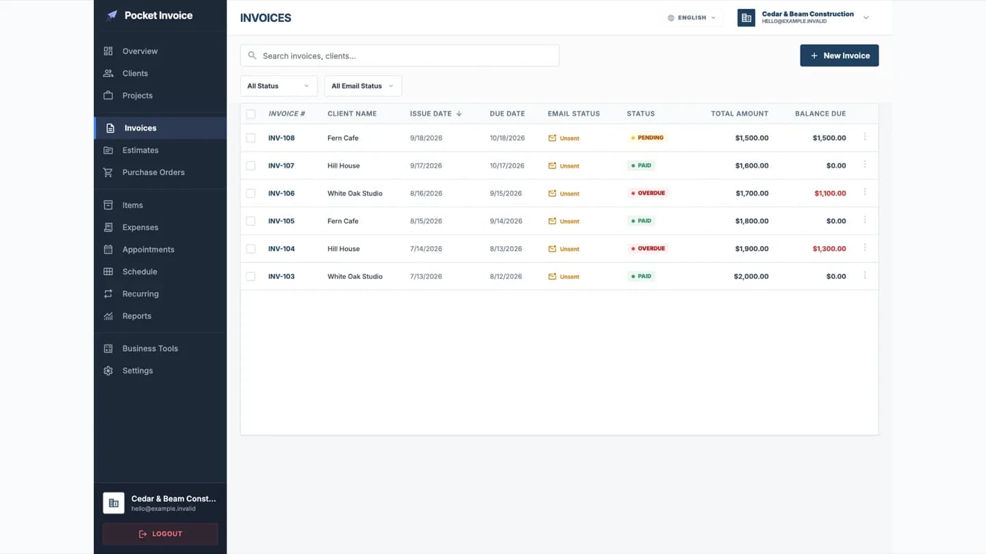Pocket Invoice MCP Screenshot