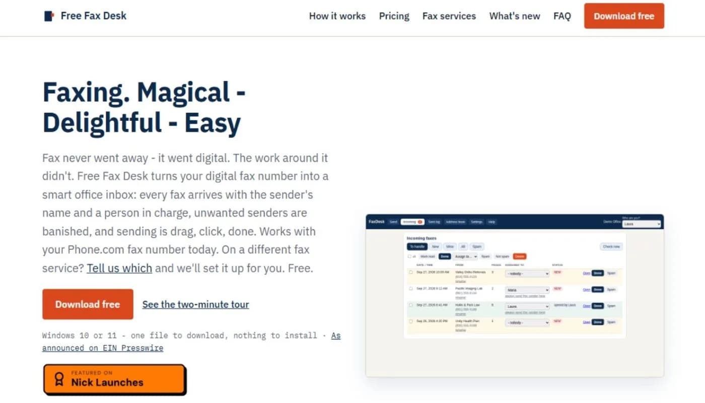 Free Fax Desk Screenshot
