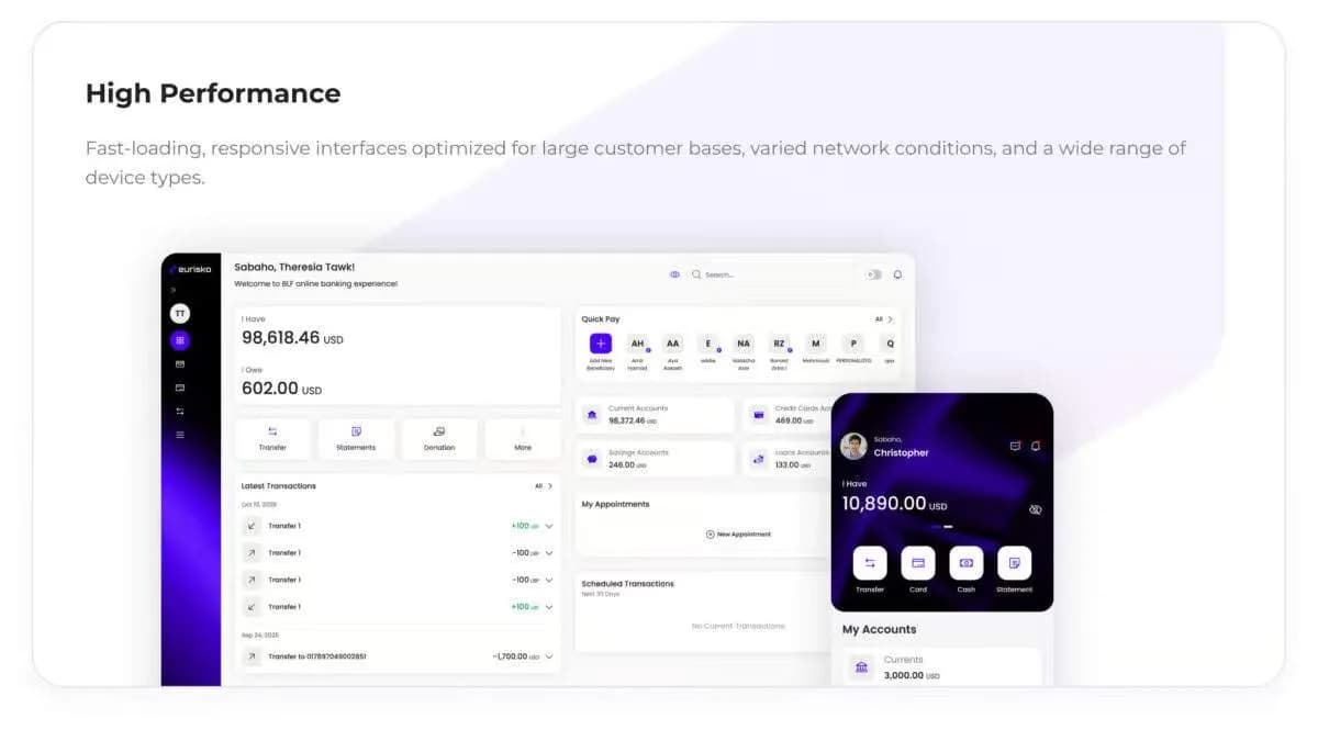 Eurisko Digital Banking Platform Screenshot