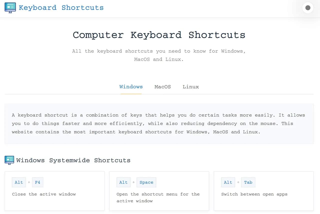 Online Keyboard Shortcuts