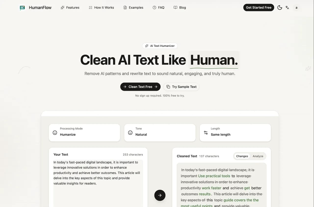 AI Text Cleaner HumanFlow