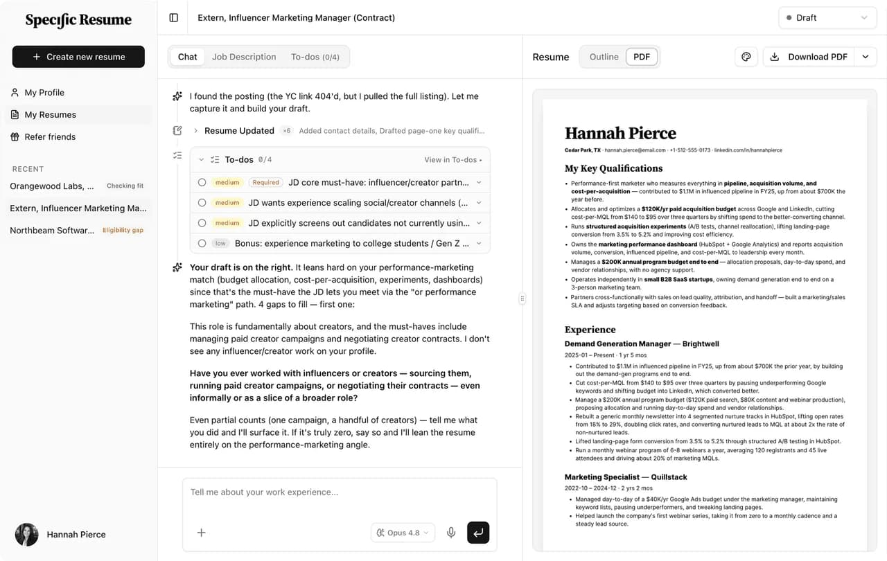 Specific Resume Screenshot