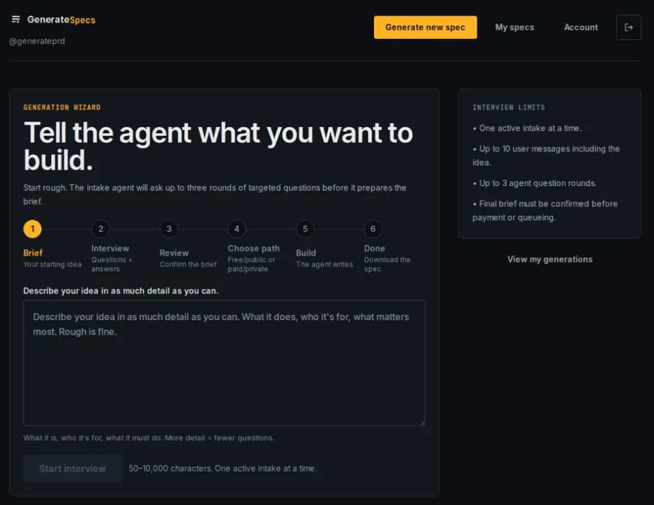 GenerateSpecs Screenshot