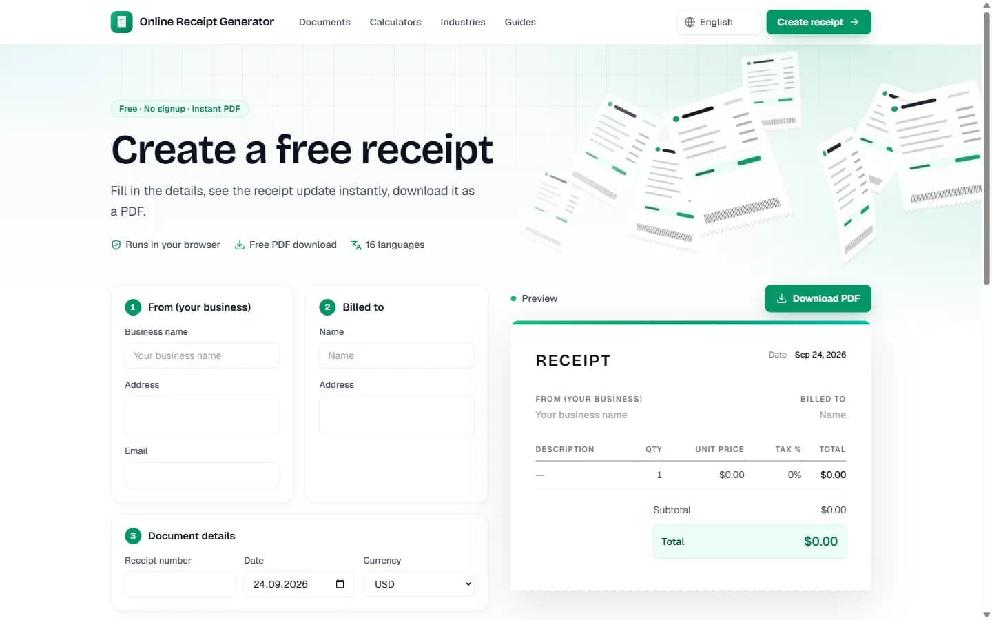 Online Receipt Generator Screenshot