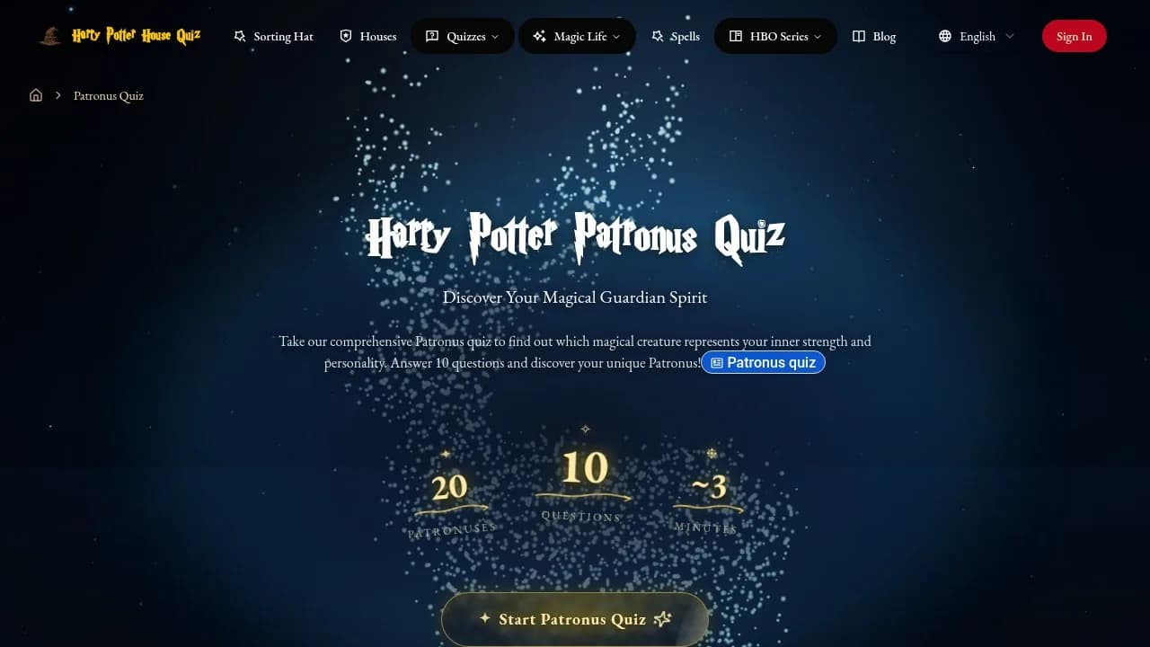 Patronus Quiz Screenshot