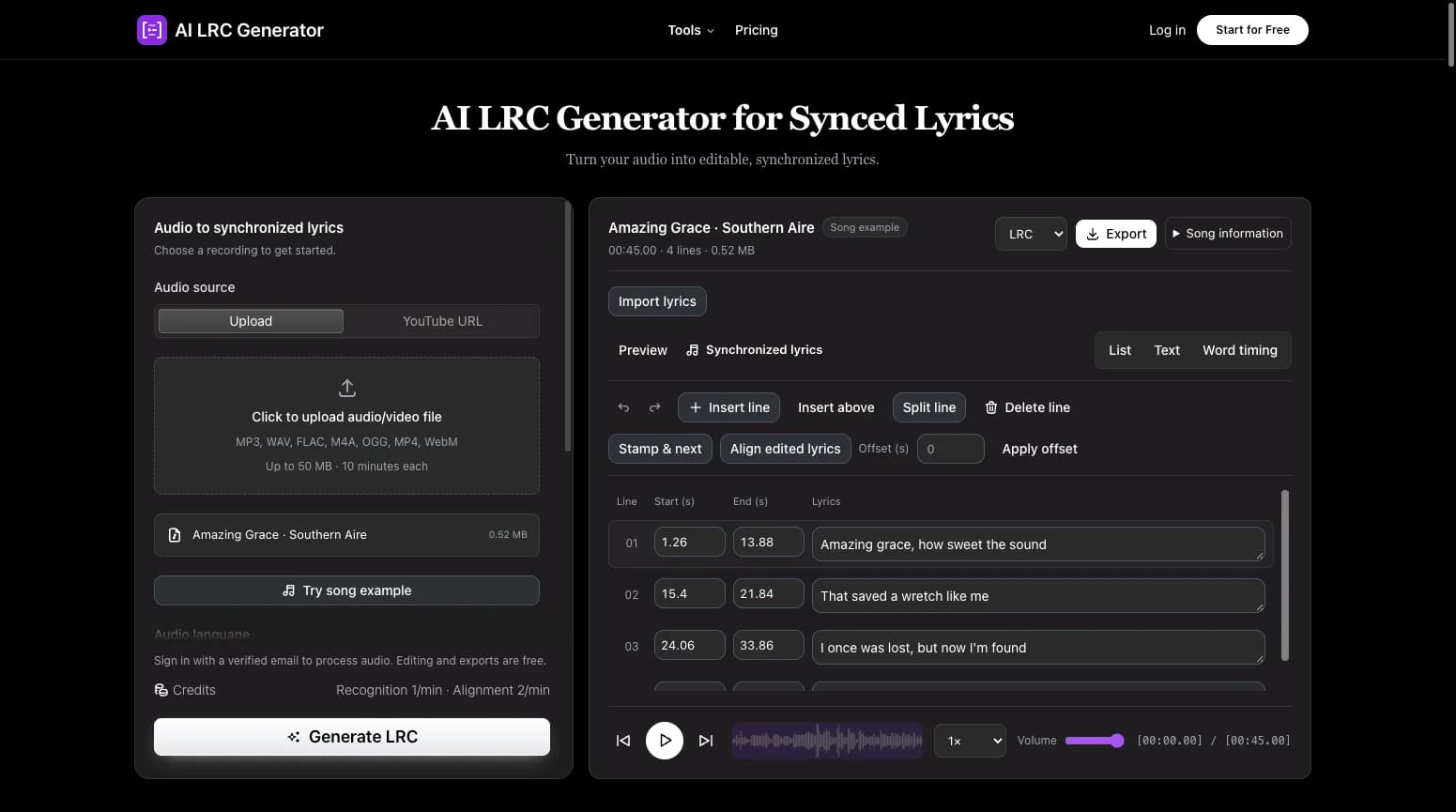 AI LRC Generator Screenshot